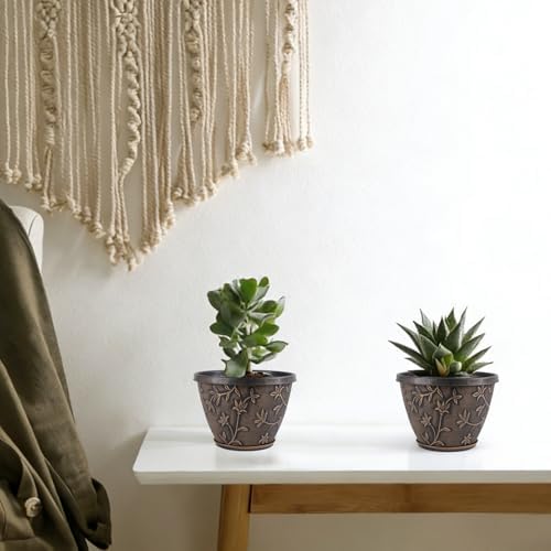 Nooulap 8 Inch Plant Pots with Drainage Hole, 4 Pack, Retro Brown - Image 6