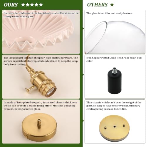 Shenmoyl Pendant Light with Pink Pleated Ceramic Lmapshade, Brass Vintage Pendant Light Adjustable Hanging Light for Kitchen Island Dining Room Hallway - Image 6