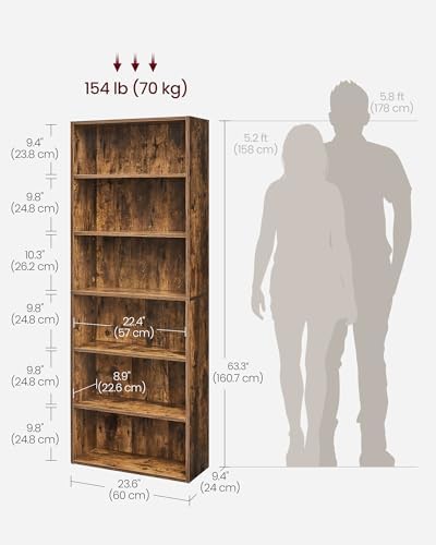 VASAGLE 6-Tier Bookshelf, Storage Organizer, 23.6 x 9.5 x 63.2 Inches - Image 3