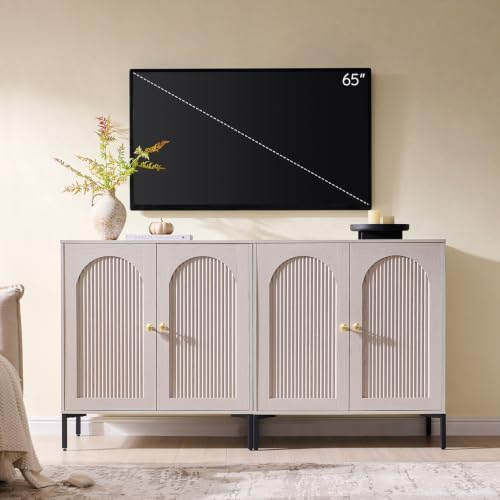 IFBUY 61.75" W Mid Century Modern TV Stands for Living Room, Light Grey by IFBUYFarmhouseFurniture