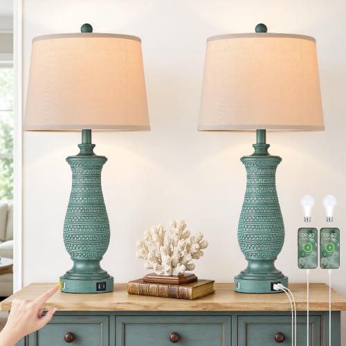 Table Lamps for Living Room, Set of 2, Touch Control, Peacock Blue by Ireliare