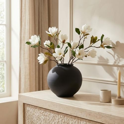 Small Blak Ceramic Vase - 6.1 Inch Small Black Round Vase, Rustic Farmhouse Vase for Home Decor, Dining Table, Shelf, Bedroom, Living Room, Kitchen, Office, Bathroom, Mantle, Centerpiece Décor - Image 7