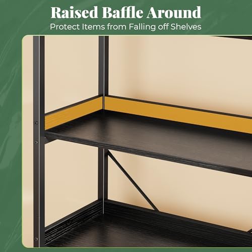 Huuger 5 Tier Bookshelf, Display Bookshelf with 10 Open Shelves and Raised Baffle, 47.2 Inch Straight Wide Bookcase with Metal Frame and Wooden Board, Adjustable Feet, Black - Image 5