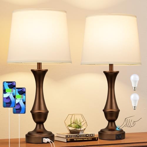 Touch Lamps for Nightstand, 3 Way Dimmable Lamps for Bedroom with USB C+A by SeealleLighting