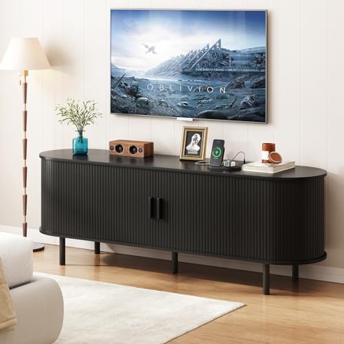 ONBRILL 63" TV Stand with Power Outlet & Storage for TVs up to 70", Black - Image 6
