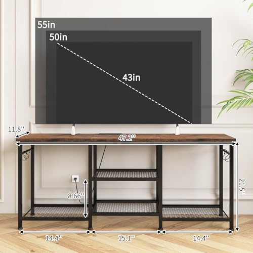 YGEOMER TV Stand for TVs Up to 50 Inch with Outlets, Bedroom, Rustic Brown - Image 2
