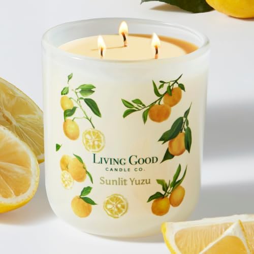 Sunlit Yuzu Beeswax Candle, Lemon & Grapefruit Essential Oils, 90+ Hr Burn by LivingGoodCandleCo