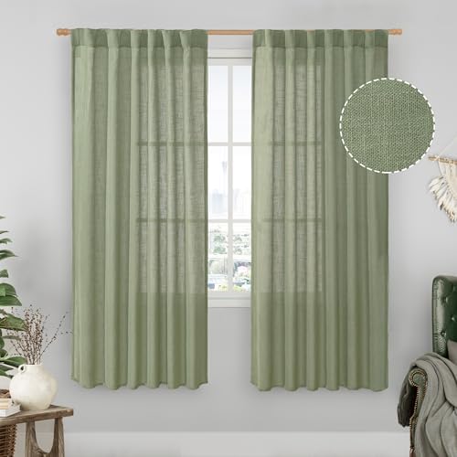 LAMIT Sage Green Light Filtering Linen Curtains 68 inches Long for Bedroom by LAMIT