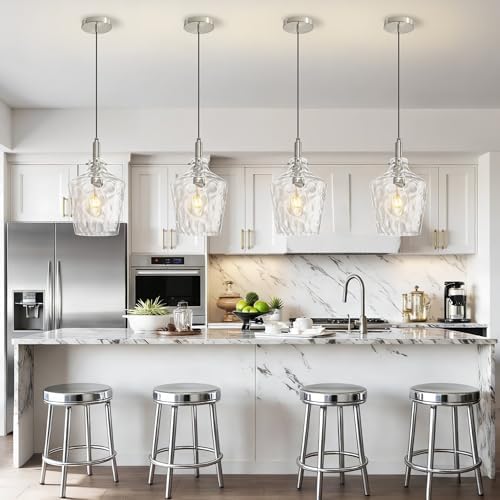 Hammered Glass Pendant Light for Kitchen Island Foyer 1 Pack Nickel 8 Inch - Image 2