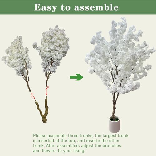 Cherry Blossom Tree 7ft, White Artificial Cherry Tree Fake White Tree for Wedding Party Home Living Room Decor - Image 3