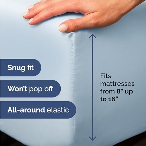 Split King Size 5 Piece Sheet Set - Breathable & Cooling Sheets - Sky Blue - Image 3
