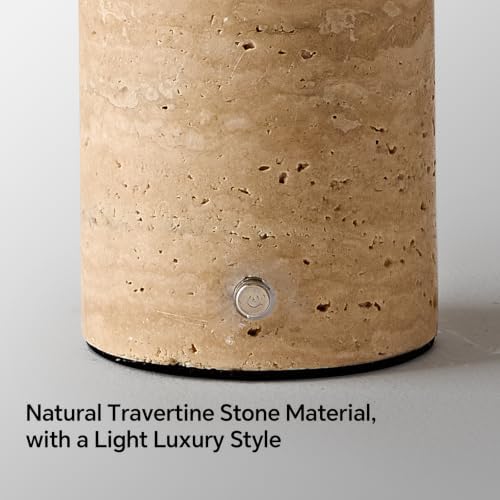 Natural Travertine Table Lamp Cordless Rechargeable Marble Touch Night Light with Glass Shade 3 Color Adjustable LED Dimmable Ambient Lighting for Bedroom Living Room Desk Shelf - Image 6