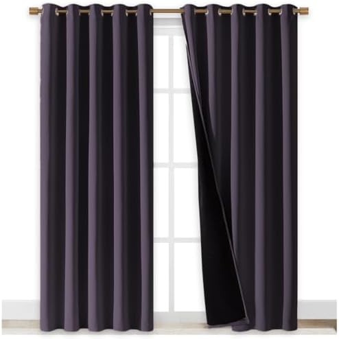 NICETOWN 100% Blackout Window Curtain Panels, Greyish Purple, 2 Pieces, 70" Wide Each Panel, Cold and Full Light Blocking Drapes with Black Liner for Nursery, 84" Drop Thermal Insulated Draperies - Image 2
