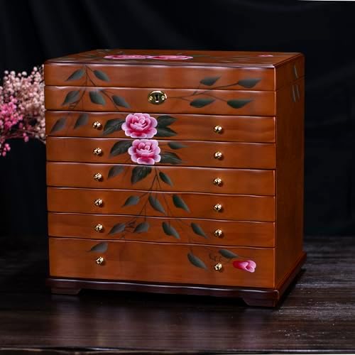 Hand-Painted Large Wood Jewelry Box,9-Layer Lockable Cabinet for Women - Image 5