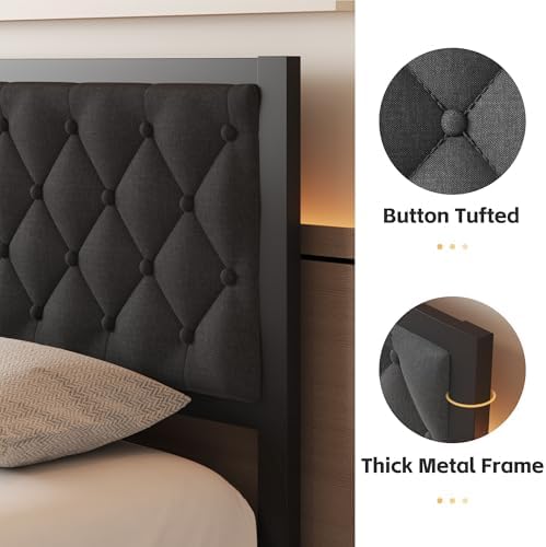 Fluest Full Bed Frame with Headboard Linen Upholstered Bed Frame Platform,All Metal Slats Support Platform Bed Frame with Storage Space,Easy Assembly,Noise Free,No Box Spring Needed,Grey - Image 5
