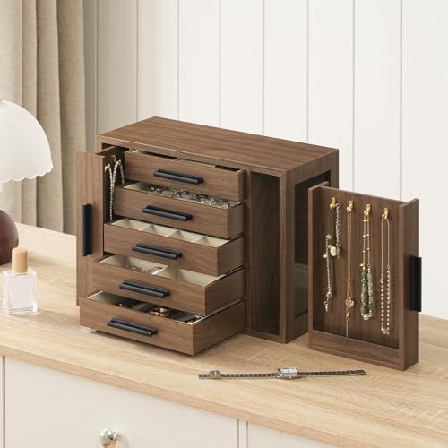HOOBRO 5-Tier Jewelry Box, Wooden Jewelry Organizer with Transparent Window - Image 3