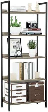 NUMENN Bookshelf, 5 Tier Freestanding Shelving Unit, Grey by NUMENN