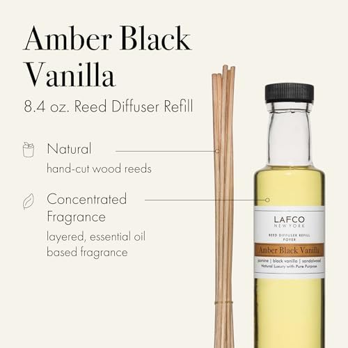 LAFCO New York Reed Diffuser Refill, Amber Black Vanilla - 8.4 oz - Up to 4-Month Fragrance Life - Includes Natural Wood Reeds - Free of Dyes & Propellants - Made in the USA - Image 2