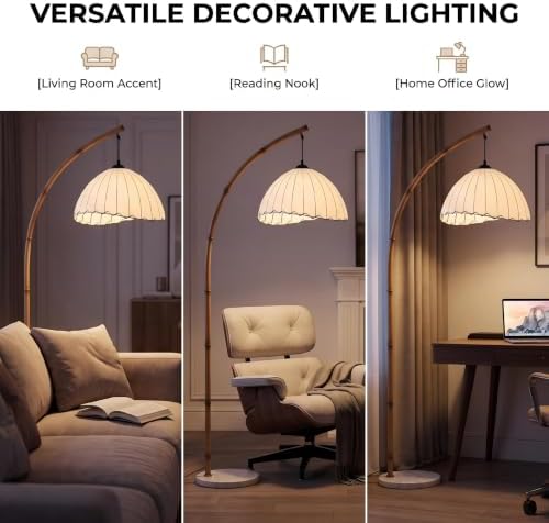 Bamboo-Inspired Arc Floor Lamp, 3 Color Temperatures, Marble Base - Image 5