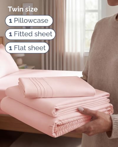 Twin Size 3 Piece Sheet Set - Comfy Breathable & Cooling Sheets - Baby Pink - Image 3