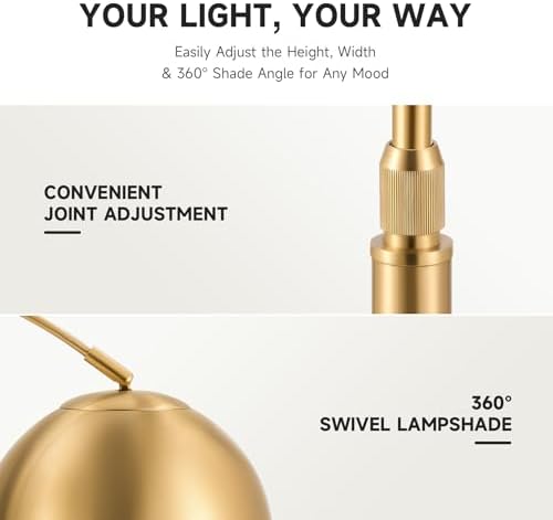 CO-Z 69" Modern Arc Floor Lamp, Gold Standing Light with Adjustable Metal Shade and Marble Base, LED Bulb Included, Contemporary Lighting for Living Room or Sofa - Image 5