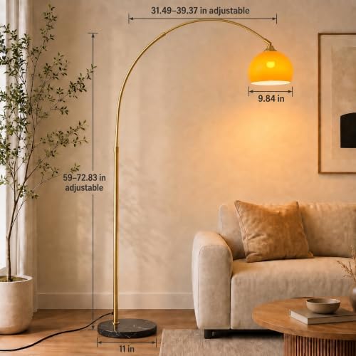 Mid Century Modern Orange Arched Floor Lamp with Black Marble Base - Image 2