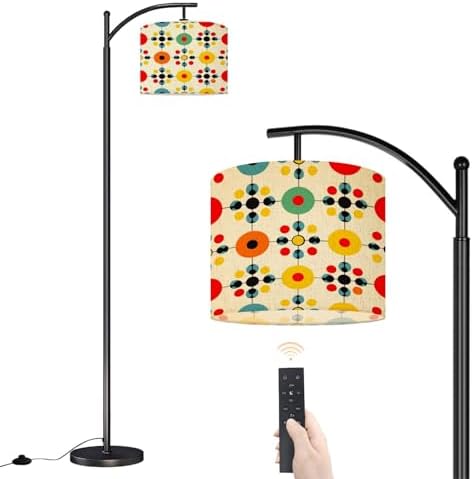 Arc Floor Lamp Mid century fifties modern retro colors seamless pattern collection Dimmable Modern Standing Lamp with Remote Adjustable Drum Shade Footswitch Tall Pole Lamp for Living Room Bedroom by DERUINVAIO