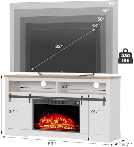 YESHOMY Farmhouse Fireplace TV Stand for Television up to 65+ Inch, White - Image 7