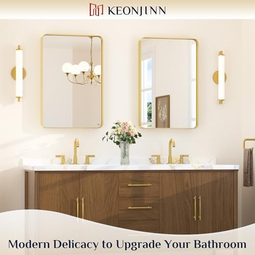 Keonjinn 20 x 30 Inch Gold Bathroom Mirrors for Over Sink, Tempered Glass - Image 2