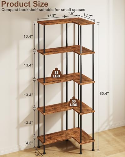 HIGDBFE 5-Tier L-Shaped Corner Bookshelf, 60" Tall Modern Corner Shelf - Image 2