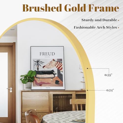VooBang Arched Wall Mirror, 26 x 41 inch Arch Bathroom Mirror, Wall Mounted Vanity Mirror with Arch Metal Frame, Modern Bathroom Vanity Mirror for Bedroom, Living Room, Hanging or Leaning, Gold - Image 3