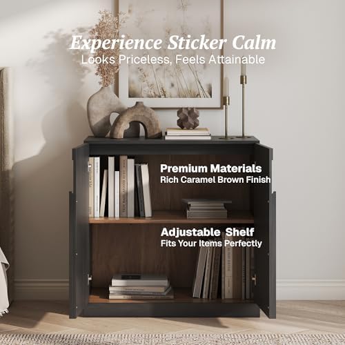BELLEZE Bijou 31.5" Modern Wood Sideboard Cabinet with Arched Doors - Private Storage Sideboard Console for Entryway & Living Room - Hidden Organization, 70lbs Capacity, Ebony - Image 4