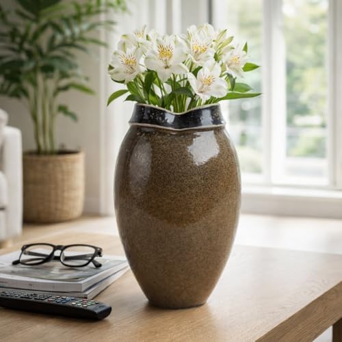 Elegant Ceramic Vase for Room, Bathroom and Bedroom Decor - Decorative Accent for Home, Kitchen, Living Room and Office - Tabletop Placement for Home and Kitchen and Flower Pots - 12", Brown by NESSANDJORD