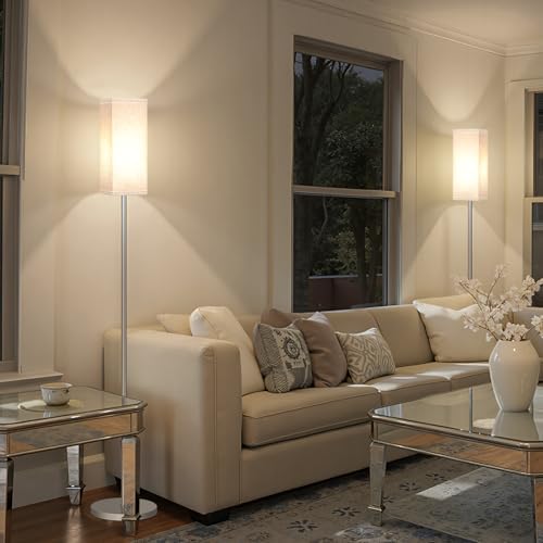 64.6'' Floor Lamp, Pole with Foot Switch, Modern Standing Lamp Lamp, Minimalist Freestanding Lamp (Bulb Not Included), for Living Room, Bedroom Office ETL Listed, Silver and Beige, SE07LD05 - Image 6
