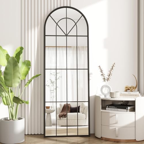 Dewfig Arched Windowpane Floor Mirror, 65"x 22" Full Length Mirror, Black - Image 7