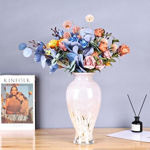 11.8" Tall Pink Glass Vase Beautiful Hand Blown Glass Vase Modern Art Home Decor, Wide Mouth Colorful Vases for Mantle Dining Table Centerpiece, Entryway Living Room Wedding Decoration - Image 5