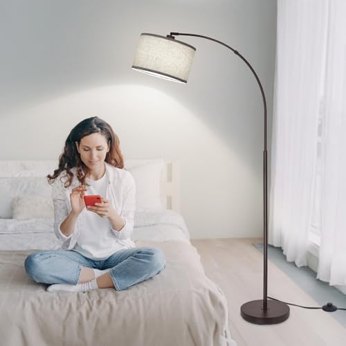 Floor Lamp for Living Room，Arc Floor Lamp with Adjustable Lamp Head Tall Pole Standing Lamp with On/Off Pedal Switch Over Couch Arched Reading Light for Bedroom Study Room 8W LED Bulb Included （Brown） - Image 6