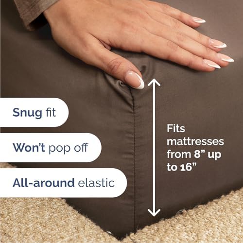Queen Size 4 Piece Sheet Set - Comfy Breathable & Cooling Sheets - Brown - Image 3
