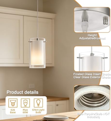 AKEZON 3 Pack Pendant Lights Kitchen Island, Adjust Height, Brushed Nickel - Image 5