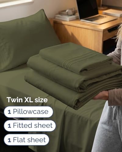 Twin XL 3 Piece Sheet Set - College Dorm Room Essentials - Sage Green - Image 3
