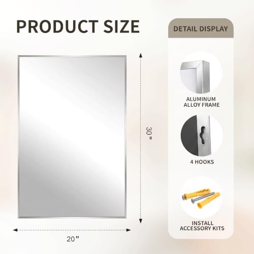 FICTOR Bathroom Vanity Mirror for Over Sink, 20" x 30", Silver - Image 2