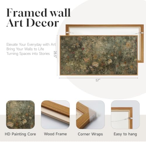 Extra Large Framed Vintage Rustic Floral Wall Art for Living Room, 60x30 In - Image 5