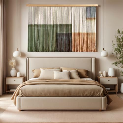 Sdjazl Woven Boho Macrame Wall Hanging Home Decor Tapestry Dip-Dyed Large Macrame Wall Art Colorful Mountain Landspace for Living room (green1) - Image 5