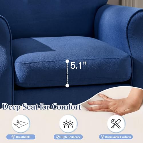 YOLENY Modern Accent Chair,High Back Armchair,Upholstered Fabric Button Single Sofa with Wooden Legs for Living Room,Bedroom,Club,Light Blue - Image 5