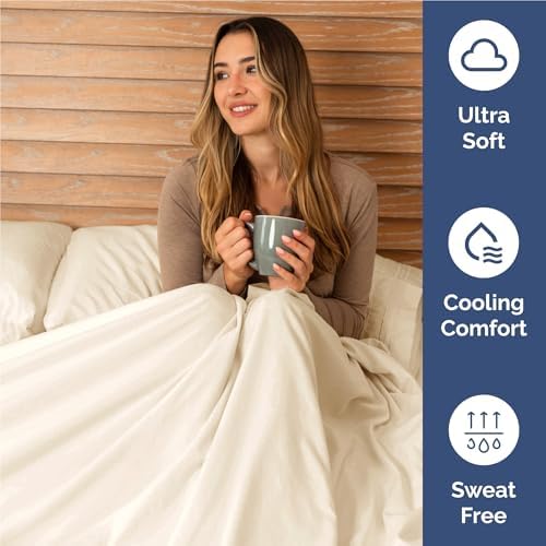Full Size 4 Piece Sheet Set - Comfy Breathable & Cooling Sheets - Off White - Image 4