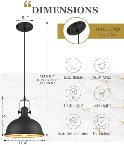 2-Pack Black Pendant Lights for Kitchen Island, 11.5" Metal Shade - Image 2