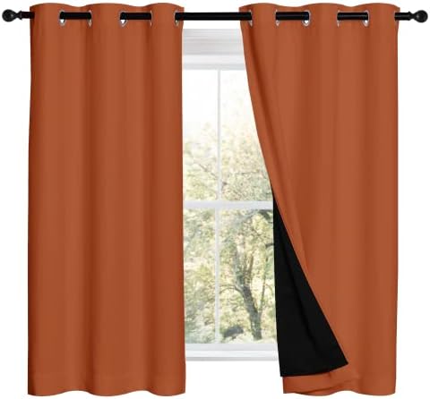 NICETOWN 100% Blackout Curtains 54 inches Long, Double-Deck Completely Blackout Window Treatment Thermal Insulated Lined Drapes for Small Window (Burnt Orange, 1 Pair, 42 inches Width Each Panel) - Image 2