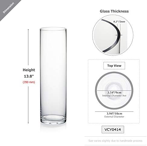 WGVI Quality Thick Weighted Tall Clear Cylinder Glass Vases, 4" W x 14" H, Flower Arrangement Floating Candle Holders Wedding Centerpieces Floral Container Home Decor, Bulk Wholesale, 6 Pcs - Image 2
