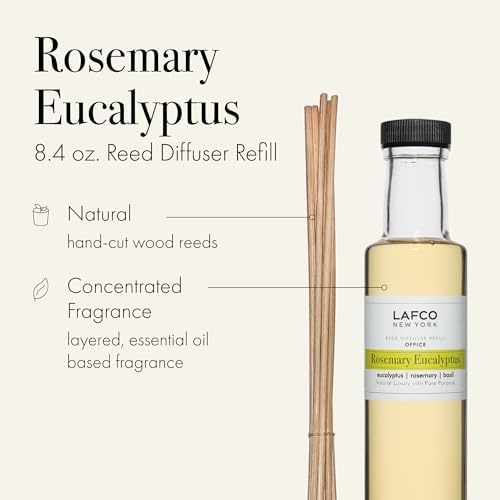 LAFCO New York Reed Diffuser Refill, Rosemary Eucalyptus - 8.4 oz - Up to 4-Month Fragrance Life - Includes Natural Wood Reeds - Free of Dyes & Propellants - Made in the USA - Image 2
