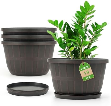 Quarut 4 Pack 10 inch Flower Pots,Plastic Plants Pots Outdoor by Quarut
